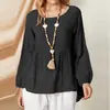 2026 Nova Camisa Babydoll Feminina Plus Size de Verão da Amazon Top Solto com Mangas Bufantes Camisa de Imitação de Algodão e Linho