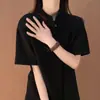 Camiseta de verano para hombre estilo americano, hombros rectos, cuello henley bordado, manga corta, diseño cleanfit, para parejas, manga media versátil