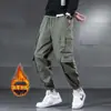 Pantalones Cargo Forrados de Polar Estilo Vibe Americano para Hombre, Tendencia Otoño e Invierno High Street Sueltos Jogger Casuales Pantalones Largos para Exterior