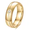 Anillo de Acero Inoxidable de 6 mm con Borde Biselado Simple y Elegante con un Solo Diamante, Mejor Vendido Transfronterizo Europeo y Americano en Amazon, Venta al por Mayor