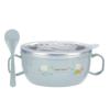 Tigela de arroz dos desenhos animados das crianças de aço inoxidável de camada dupla isolada tigela de suplemento alimentar do bebê tigela com alça tigela resistente a gotas com colher de tampa