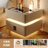 Mesita de Noche Inteligente Moderna Minimalista de Madera Maciza con Lujo Ligero Multifuncional Carga Inalámbrica Bluetooth Mesita de Noche Inteligente