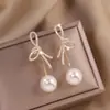 2024 Nuevo Estilo Moda Entrada Lujo Zirconia Lazo Perla Pendientes Pendientes Adelgazantes de Gama Alta Pendientes Mujer