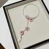 Collar de Cadena para Clavícula con Borla de Flor Rosa Primaveral y Perlas para Mujer, Accesorio de Cadena para el Cuello de Temperamento Dulce Retro