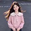 Top Casual Lindo Juguetón Dulce de Bloques de Color con Cuello Marinero Personalidad para Niñas Estilo Coreano Pantalones de Pierna Ancha Versátiles Conjunto Casual