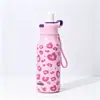 Taza Aislada con Estampado de Leopardo Altamente Atractivo Acero Inoxidable Tapa de Doble Uso con Popote para Coche y Deportes Mayoreo