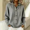 Jaqueta Cardigan com Capuz de Tricô Botões Europeia e Americana Outono e Inverno Novo Estilo Transfronteiriça Cor Sólida Casual Moda Feminina
