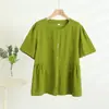 Ropa Nueva de Verano para Mujer Holgada Talla Grande Top Camisa Base para Madres de Mediana Edad Versátil Algodón Seda Adelgazante Estilo Occidental Camisa Pequeña para Mujer