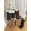 Primeiro Encontro Temporada Estilo Coreano Bico Redondo Botas de Cano Alto Femininas Inverno Aumento Interno de Altura Botas Empilhadas Simples Botas de Cavaleiro Botas de Calçar para Calça