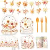 Set de Vajilla para Fiesta Temática de Girasol de Acción de Gracias, Mantel de Flores Silvestres Vintage de Otoño, Servilletas de Papel, Accesorios de Decoración de Cumpleaños