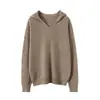 Camiseta básica de punto 100% cachemira pura para otoño e invierno, suéter con capucha de cachemira holgado y favorecedor para mujer
