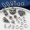 Plata de Ley Rostro de Bestia León Calabaza Anillo Doble Accesorios Retro Viejo Negro Cuadrado Hebilla de Resorte Botón de Hebilla Cuadrada Accesorios