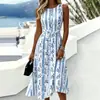 2026 Nuevo Estilo Transfronterizo Patrón Retro 3D Cuello Redondo Sin Mangas Adelgazante Dobladillo Amplio Vestido de Longitud Media Vestido Floral