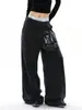 Pantalones de Chándal Retro Americano Desgastados con Estampado de Letras para Hombres y Mujeres, Diseño Versátil Holgado Casual de Pierna Ancha Pantalones Rectos