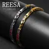 Pulseira de Cor Dourada Estilo INS Europeu e Americano Pulseira para Casal Toda em Zircônia Cobre Zircônia Quadrada 3mm Pulseira de Corrente de Tênis Rosa