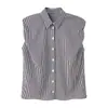 Roupas Femininas Novas de Primavera e Verão, Estilo Europeu e Americano, Moda de Comércio Exterior, Camisa/Top Versátil de Lapela, Manga Bufante, Sem Manga, de Botão Único