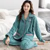 Pijama de Franela Cálido de Manga Larga para Mujer para Invierno, Cárdigans Gruesos de Talla Grande para Otoño e Invierno, Cómodos Conjuntos Casuales para Casa