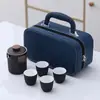 Taza de Expreso de Cerámica Negra Una Olla Tres Tazas Bandeja de Té con Latas de Té Set de Té Portátil para Viaje al Aire Libre traje Ceremonia de Acompañamiento de Negocios