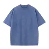 Moda Callejera Retro para Hombre Marca de Moda Callejera 230G Hilo Doble Algodón Puro Manga Corta Camiseta para Hombre Color Sólido Camiseta Holgada para Hombres Mayores