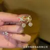 Pendientes de Colgante Doble C Full Diamante Moda Aguja de Plata S925 Estilo Lujo Ligero Pendientes Pequeños Estilo Chanel con Bola de Diamante Brillante Pendientes de Borla para Mujer
