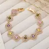 Pulsera de Zirconia Colorida de Moda Europea Americana Cross Más Vendida para Mujer, Lujo Ligero, Diseño de Flor, Cobre Puro, No se Desvanece, Joyería de Mano