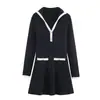 Comércio Exterior Atacado Outono Novo Estilo Europeu e Americano Combinação de Cores Suaves Vestido Curto de Manga Longa 0264403