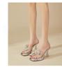 Chinelo de Salto Alto para Roupa Exterior Feminina Verão 2025 Novo Sandálias de Salto Grosso Sandálias Transparentes de Cristal Chinelos