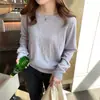 Camiseta básica versátil de corte holgado original para mujer, nueva prenda exterior de otoño e invierno, suéter elegante de cuello redondo, top de punto de manga larga para usar en capas