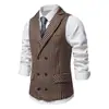 Talla europea 2024 nuevo chaleco de hombre cruzado con cuello de solapa de pistola clásico a cuadros a juego de colores traje de hombre chaleco vintage