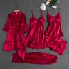 Comercio Exterior Pijamas de Primavera y Verano para Mujer Sexy Conjunto de Cinco Piezas Ropa de Casa Delgada con Almohadilla en el Pecho Camisón de Tirantes Camisón para Mujer