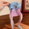Peluca Infantil Little Pony con Trenzas y Mechas, Tocado de Princesa Dibujo Animado Lindo Estrella de Cinco Puntas, Pinza para el Pelo Rizado de Niña