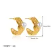 Pendientes de Encaje Irregular Exagerado con Forma de C y Perlas Europeos y Americanos Acero Inoxidable Chapado en Oro de 18 Quilates Elegante Francés Lujo Ligero