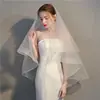 Velo de Novia Coreano de Doble Capa para Fotografía de Viaje y Registro de Matrimonio, Velo Coreano Corto con Borde de Malla Elástica, Accesorios de Boda