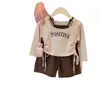 Conjunto de Niña para Primavera y Otoño Bebé Elegante Personalidad Infantil Marca de Moda Cordón Tirantes Finos Falso Dos Piezas Camiseta Pantalones de Pierna Ancha de Cintura Alta