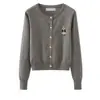 Cárdigan de Punto Estilo Universitario Otoñal Nuevo con Bordado de Oso, Ajuste Slim y Top Versátil de Manga Larga con Cuello Redondo para Mujer, Estilo Caliente