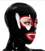 Cosplay Capuz Preto de Látex Máscara de Borracha com Borda Rosa Clubwear