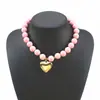 Estilo Exagerado Transfronterizo Europeo y Americano Colgante de Corazón Dorado Brillante Pulsera de Cuentas de Colores Contrastantes Collar de Cadena de Cuentas Acrílicas