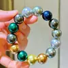 Pulseira de Cristal Artificial Tahitiano Redondo Grande de Alta Qualidade com Cores Misturadas de 14mm