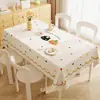 Toalha de Mesa Desenho Animado, Sem Lavagem, Impermeável, À Prova de Óleo, Resistente ao Calor, Estilo Dopamina Creme, Toalha de Mesa Retangular, Protetor de Mesa, Chá