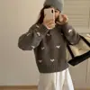 Suéter Jacquard de Coração Outono e Inverno Casaco Feminino Estilo Solto Preguiçoso Gola Redonda Pulôver Top Feminino Novo Estilo Outono 2026