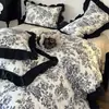 Outono e inverno franceses algodão espessado escovado conjunto de quatro peças capa de edredom quente cama de 1,8 m1,5 lençol saia de cama roupa de cama