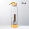 Columna de Cristal Donghai Columna de Energía Taza Prisma Hexagonal de Cristal Tapa de Bambú Taza de Té de Vidrio Taza de Agua Deportiva con Correa Botella de Agua