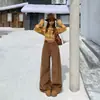 Calça Jeans Casual Laranja Infantil # Veludo Cotelê Cor de Café Wide Leg para Mulheres, Solta, Emagrece, Cobre a Pele, Fluida, Moda e Versátil Calça Reta