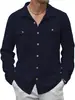 Camisas para Hombre de Algodón y Lino de Manga Larga con Doble Bolsillo, Estilo Japonés, Moda Casual para Vacaciones, Nuevas Europeas y Americanas Transfronterizas de Aliexpress