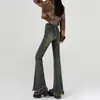Jeans acampanados pequeños para mujer sin forro polar 2024 nuevo otoño e invierno cintura alta adelgazantes retro deshilachados pantalones acampanados pequeños