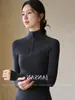 STUDIO de Estilo Instantáneo Yangzi Lana Fina Importada Sin Costuras Cuello Semi Alto Camiseta Base de Punto para Mujer