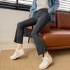851 Primavera y Otoño de Bienestar Pantalones Acampanados de Cintura Alta para Mujer Pantalones Casuales de Hilo Delgado Ligeramente Acampanados para Exteriores de Nueve Puntos Sueltos Adelgazantes