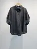 Camisa Holgada de Mezcla de Seda para Mujer, Solapa Pequeña, Mangas Tres Cuartos, Sencilla y Versátil, Adelgazante, Casual y Fácil de Combinar