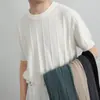 Camiseta de Tricô Gola Redonda Manga Curta de Seda de Gelo para Homem 2024 Verão Novo Estilo Respirável Cor Pura Textura Escura Manga Meia Mangas Tops Masculinos
