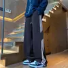 Pantalones de Chándal Grises a Rayas de Bloques de Color Estilo Americano para Hombre, Pantalones Rectos con Tres Rayas y Caída de Alta Gama, Pantalones Deportivos de Primavera y Verano
